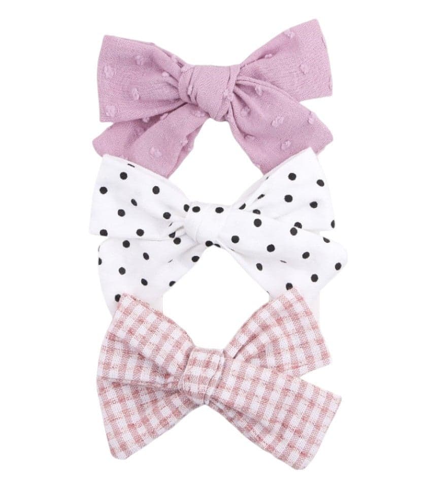 Rabia Ribbon Bow Clip Set for Girls, Dark Pink & Multicolor - Image 1