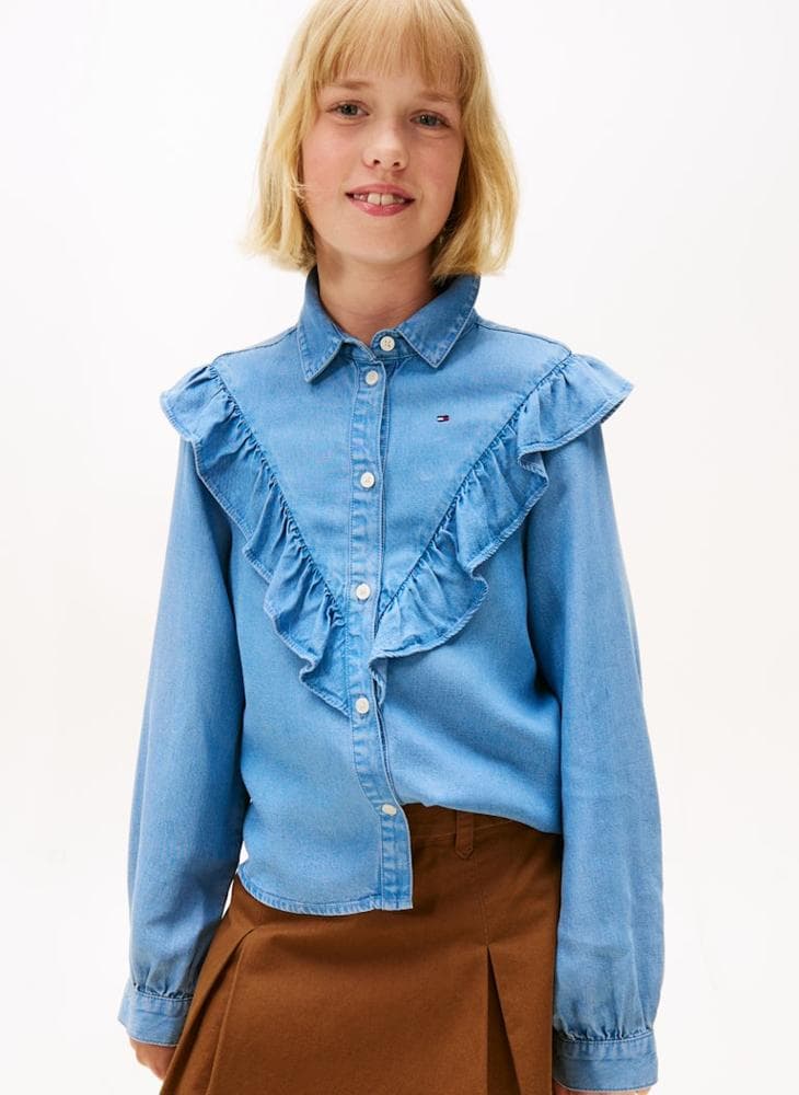 Kids Camp Ruffle Lyocell Denim Top - Image 1