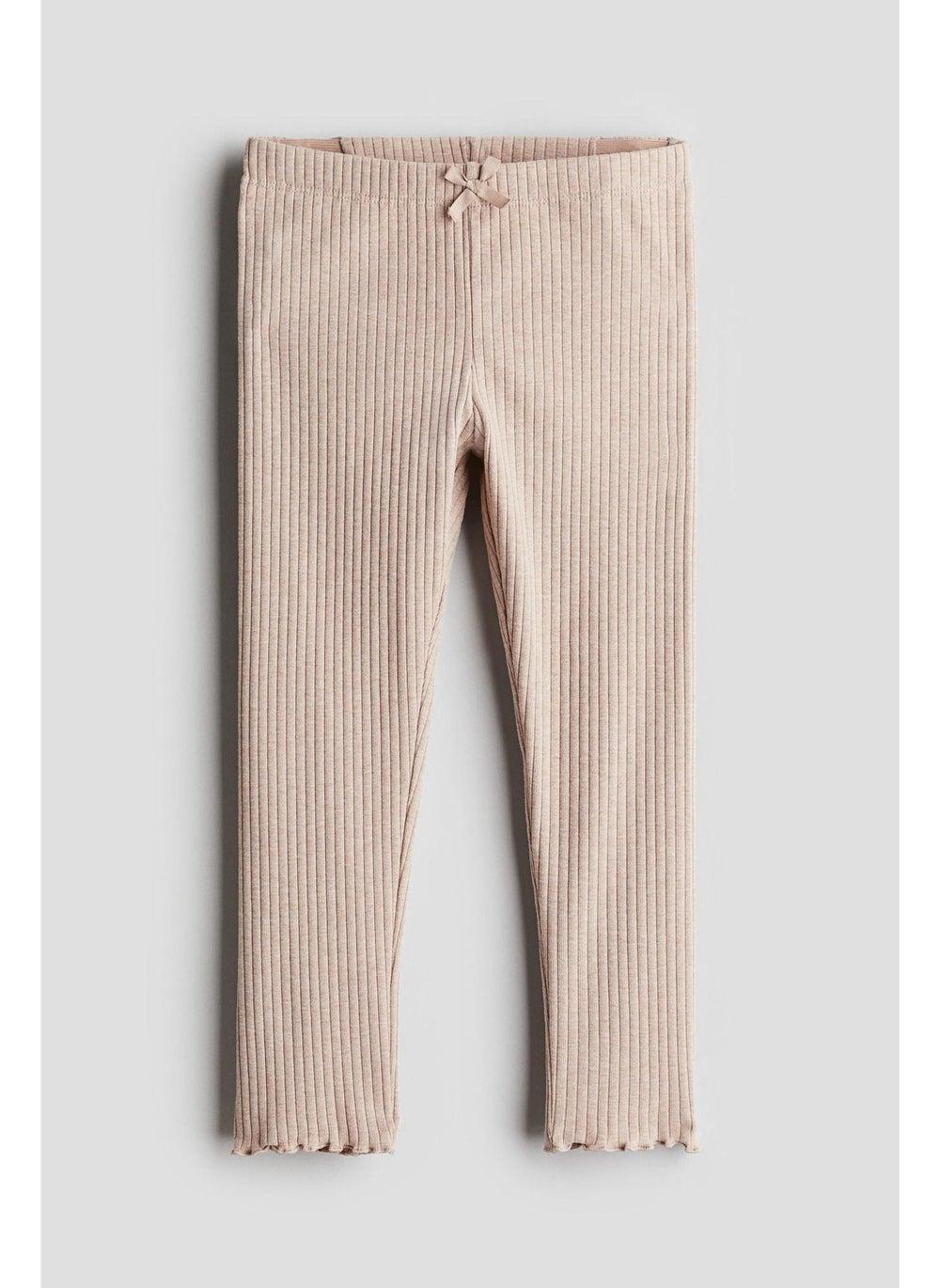 Ribbed Cotton Leggings with Satin Bow - Image 1