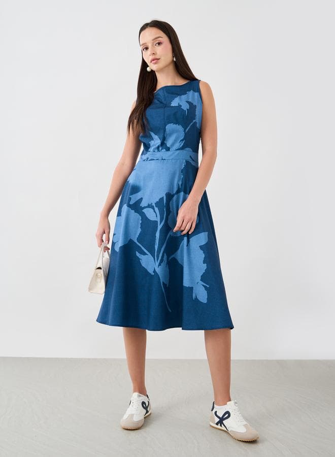 Floral Print Sleeveless Knee Length Midi Dress - Image 1
