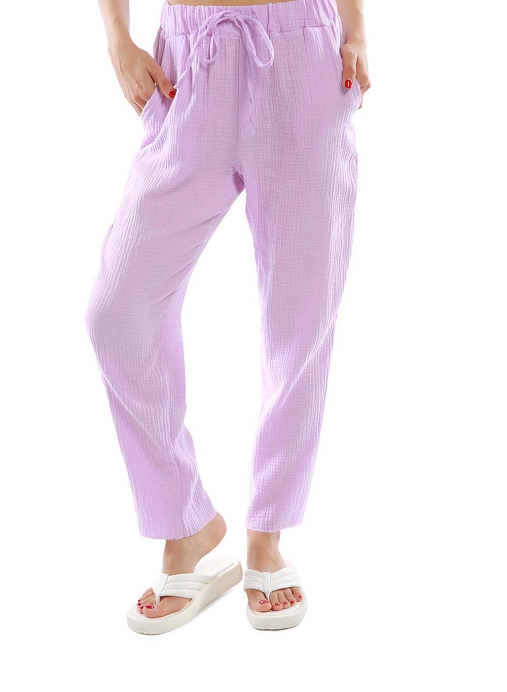 Light Purple Drawstring Narrow Bottom Summer Pants - Image 1
