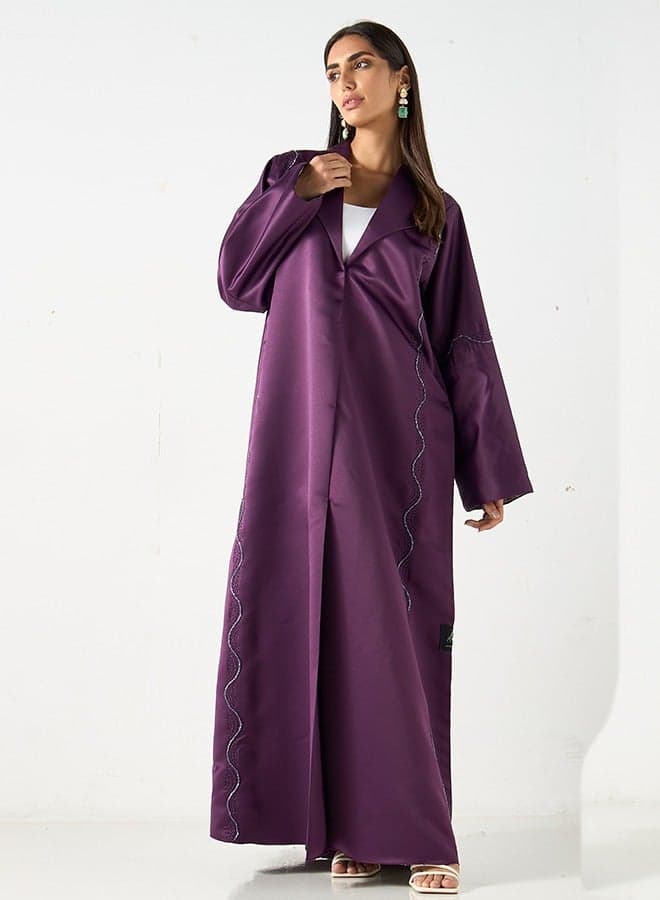 Twilight Purple Hand-Embroidered Satin Abaya - Image 1