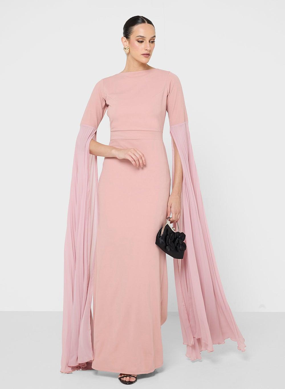 Elegant Pink Floor-Length Robe with Long Sleeves - Image 1
