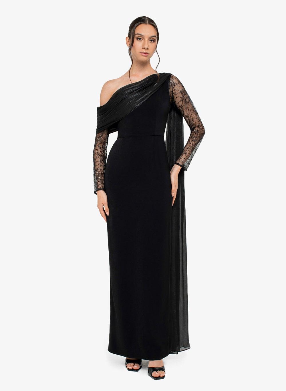 One Shoulder Sheffune Crepe Maxi Dress - Image 1