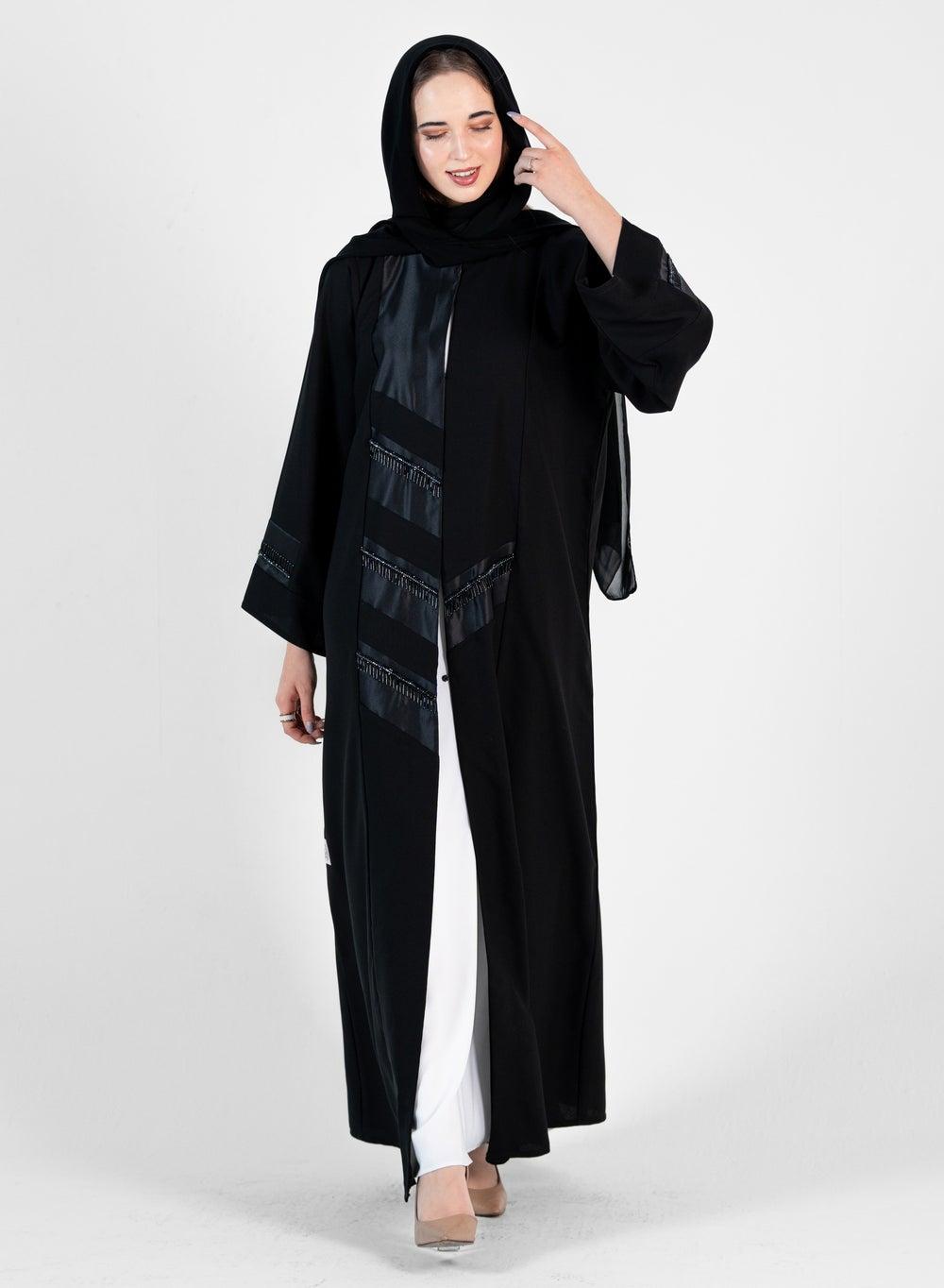 Black Embroidery High Neck Abaya with Stylish Cut - Image 1