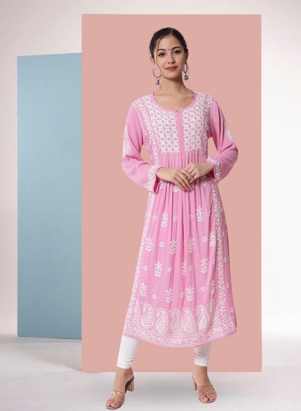 Hand Embroidered Chikankari Cotton Kurta AL3549 for Women - Image 1