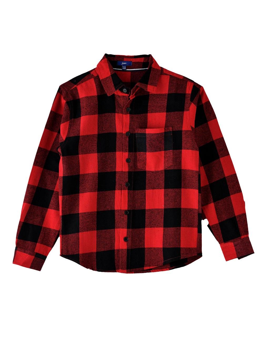 Boys' Red and Black Checkered Flannel Shirt - Image 1
