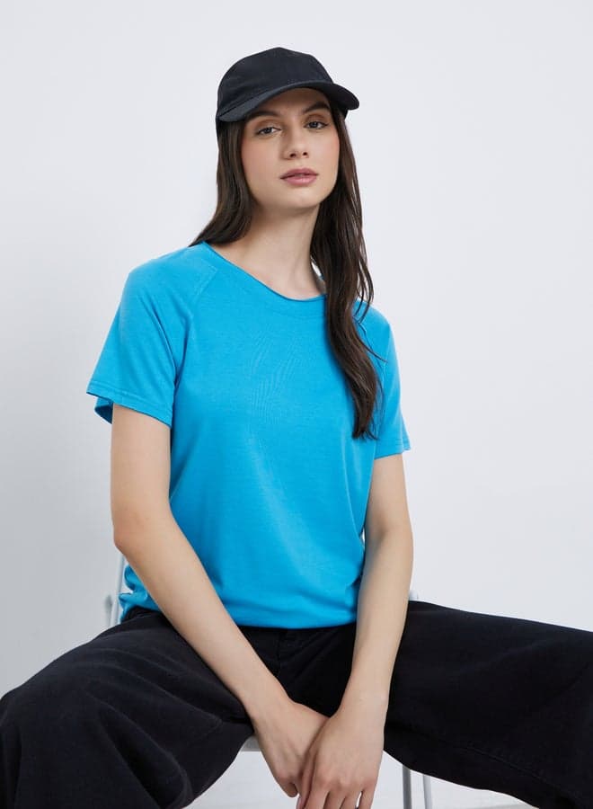 Women Blue Round Neck T-Shirt - Image 1