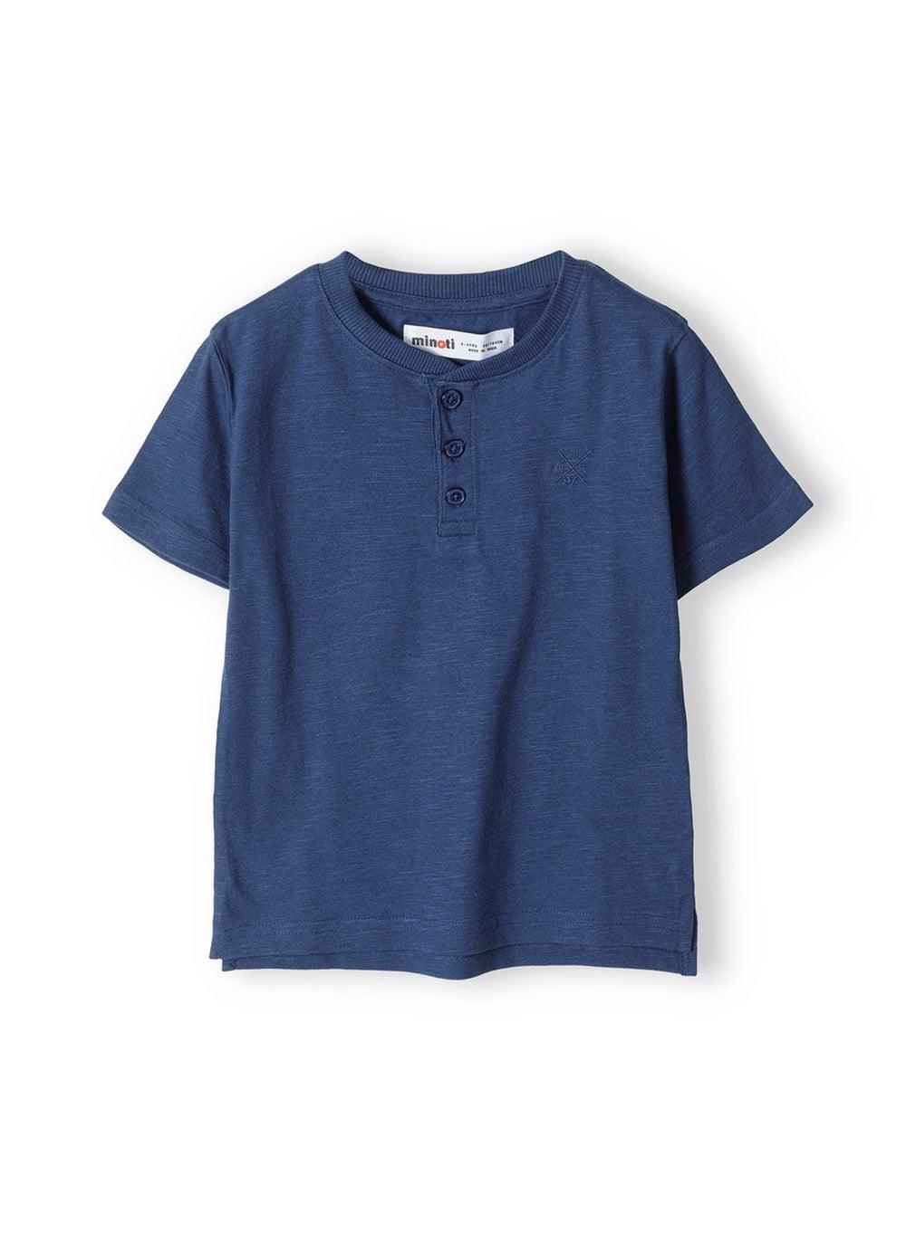 Boys Navy Henley T-Shirt with Button Neck - Image 1