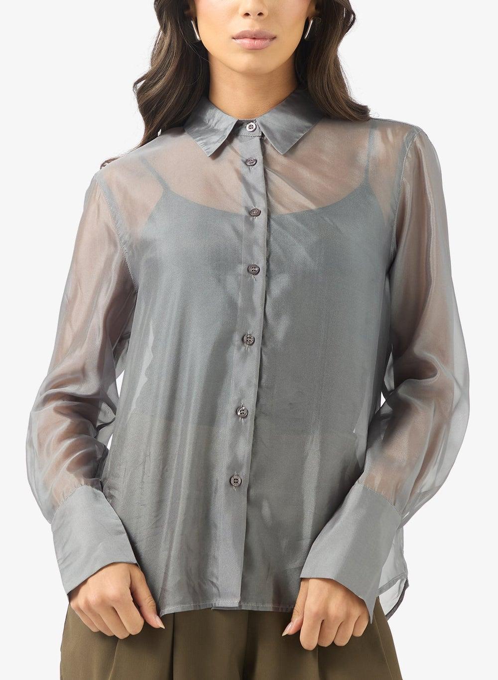 Sheer Organza Long Sleeve Shirt for Women - Image 1
