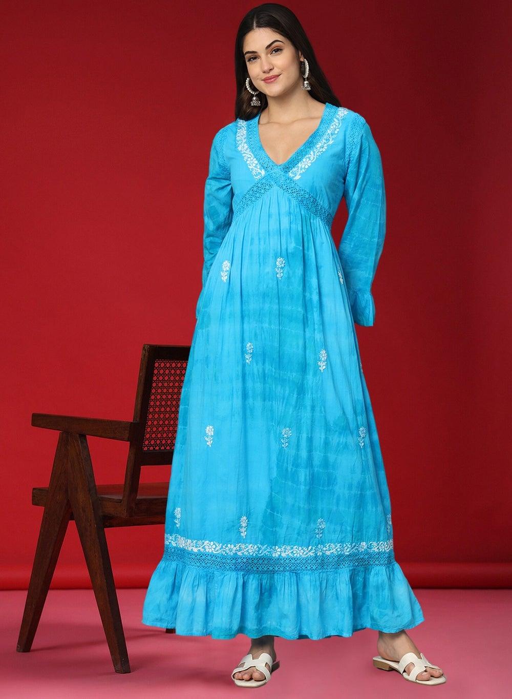 Women Chikankari Hand Embroidered Cotton Jalabiya AL2160 - Image 1