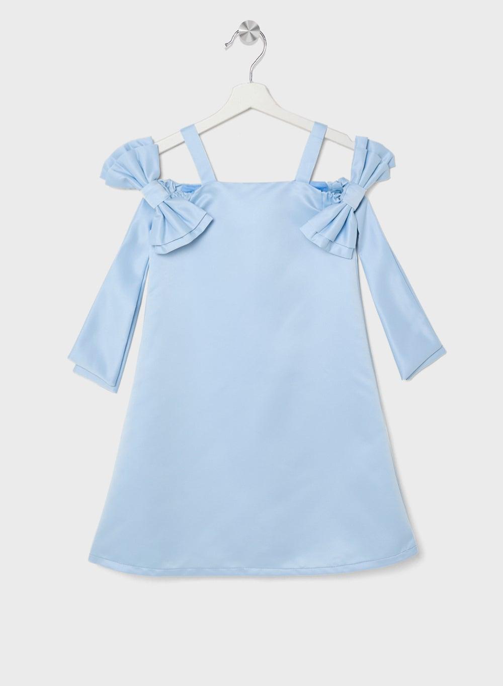 Bow Shoulder Light Blue Girls Dress - Image 1