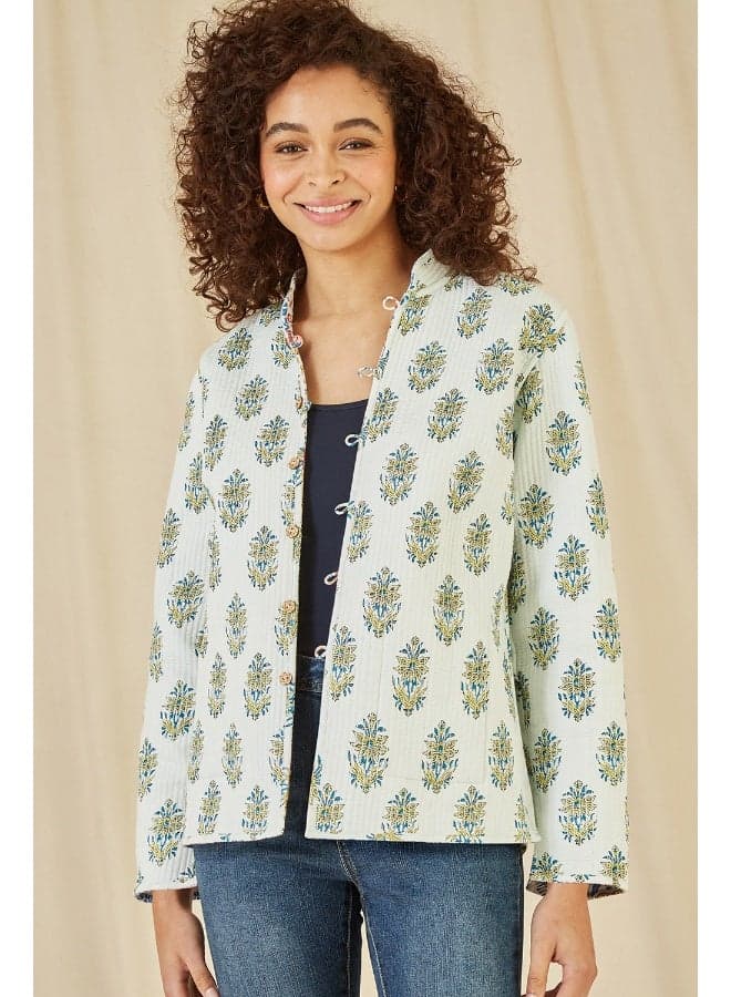 Leopard Print Reversible Cropped Cotton Quilted Jacket - Image 1