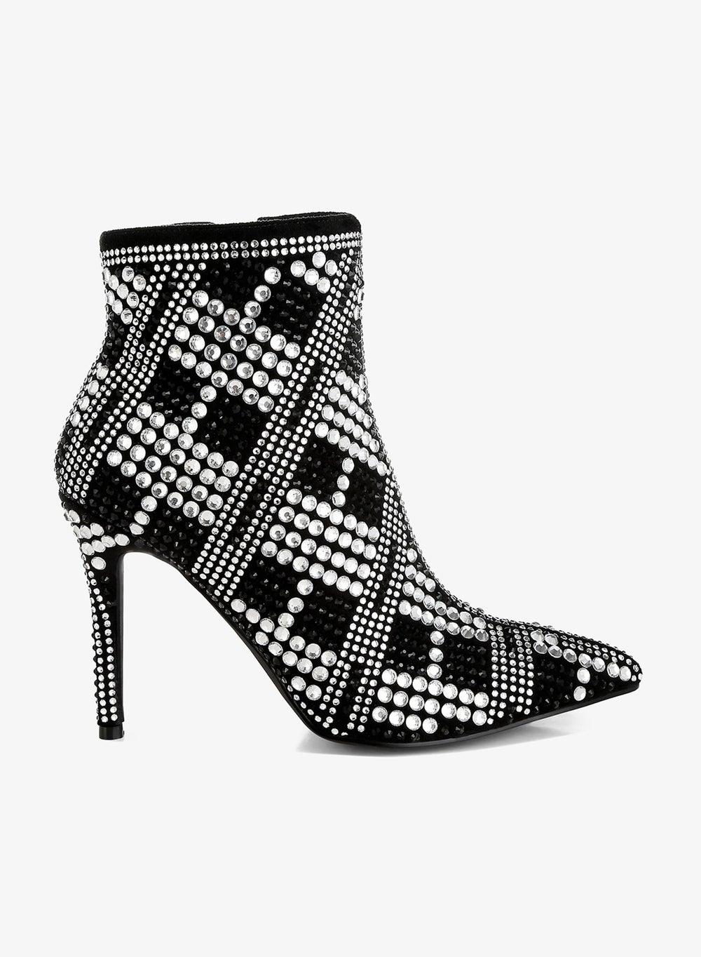 Black Rhinestone Stiletto Ankle Boots - Image 1