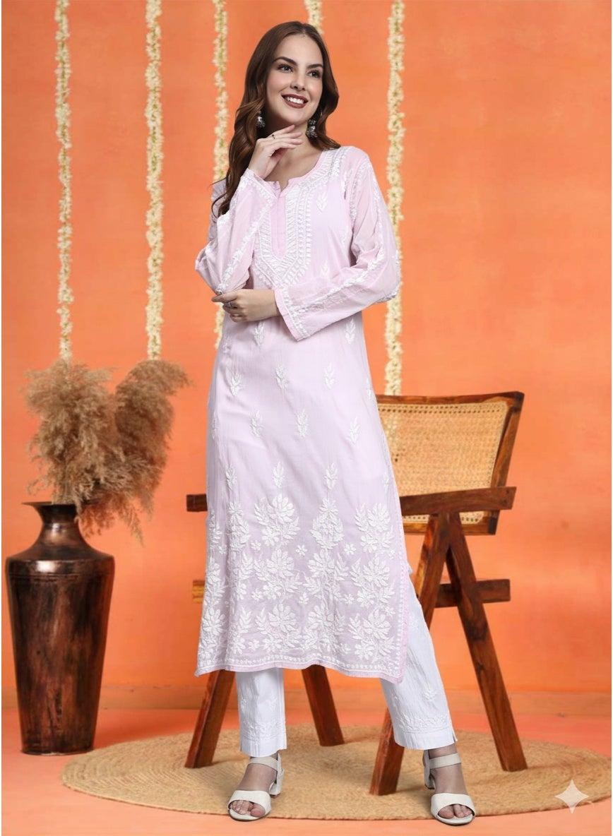 Women Hand Embroidered Chikankari Cotton Kurta AL3723 - Image 1