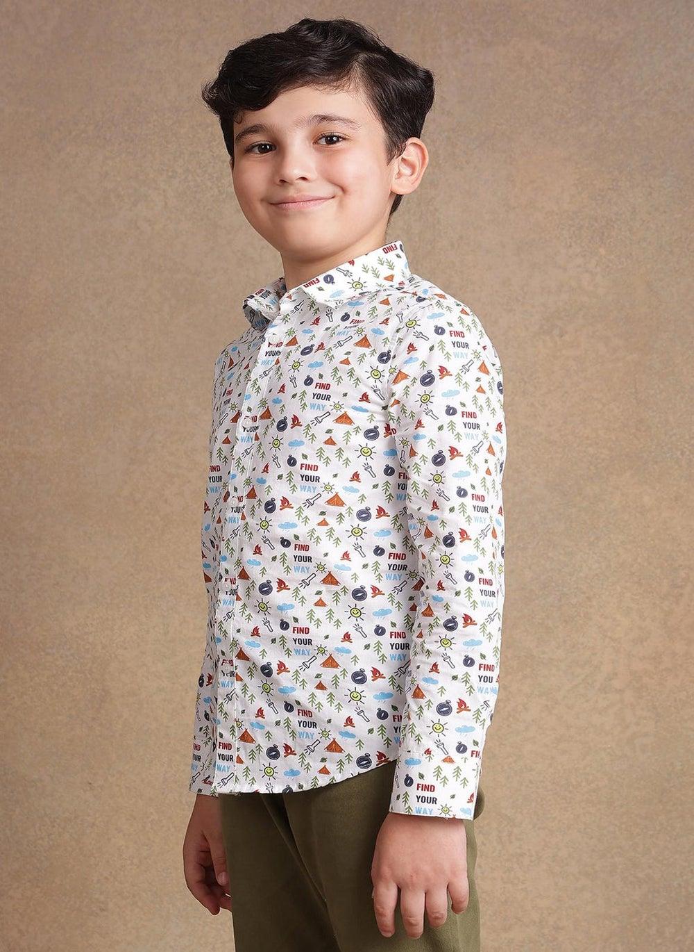 One Friday Kids Boys Off White Adventurer Cotton Shirt - Image 1