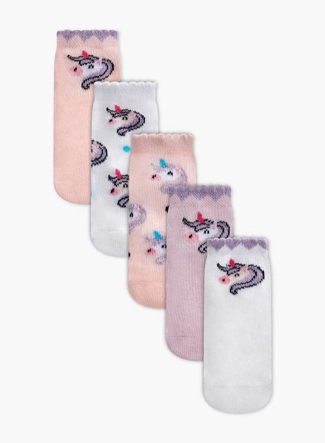 Unicorn Print Non Terry Ankle Socks, Set of 5 - Image 1