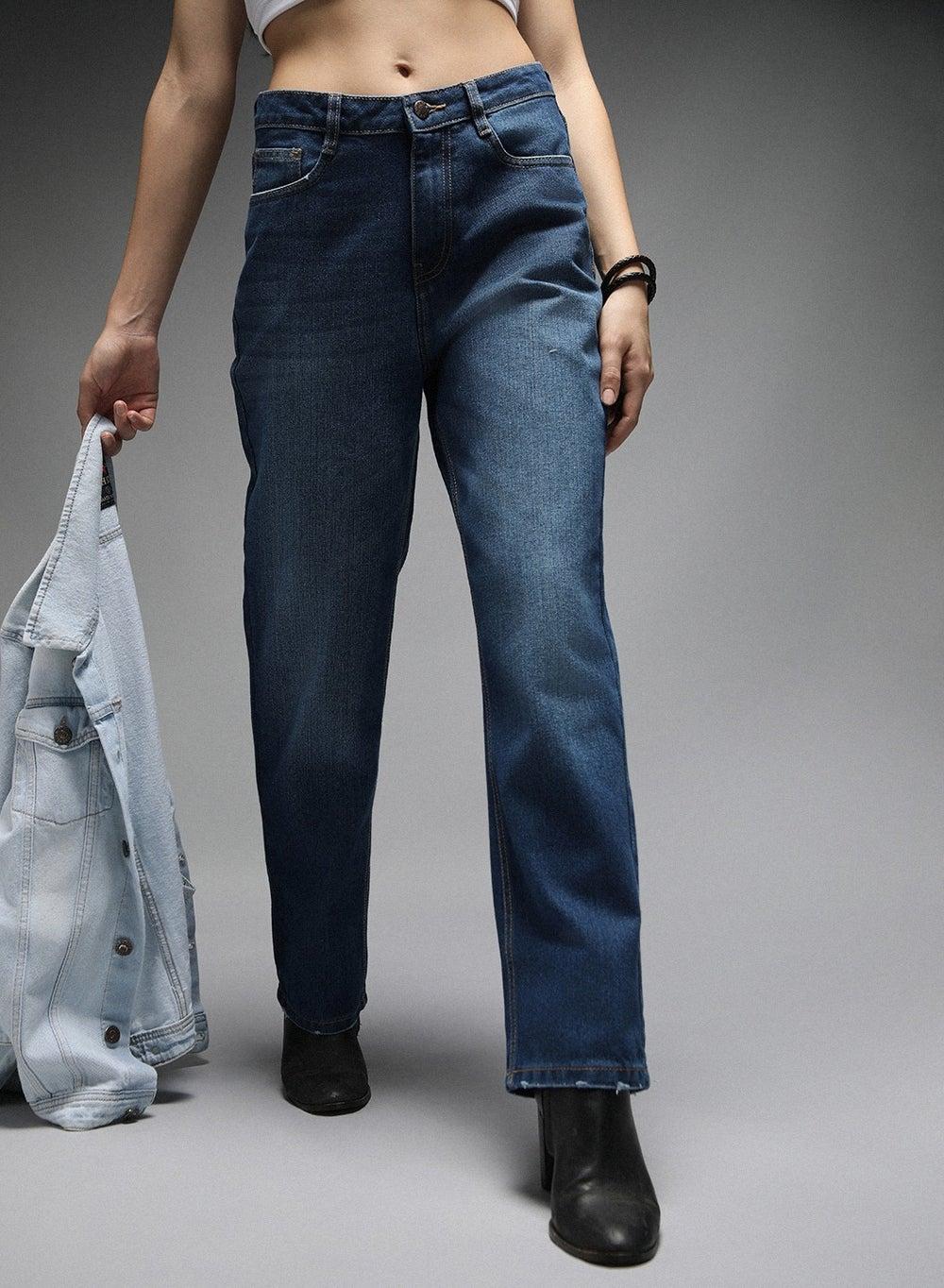 Women’s Straight Fit Indigo Jeans with High-Rise Waist - Image 1