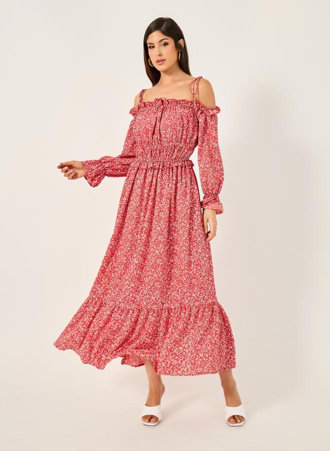 Styli Ditsy Print Off Shoulder Midi Dress - Image 1