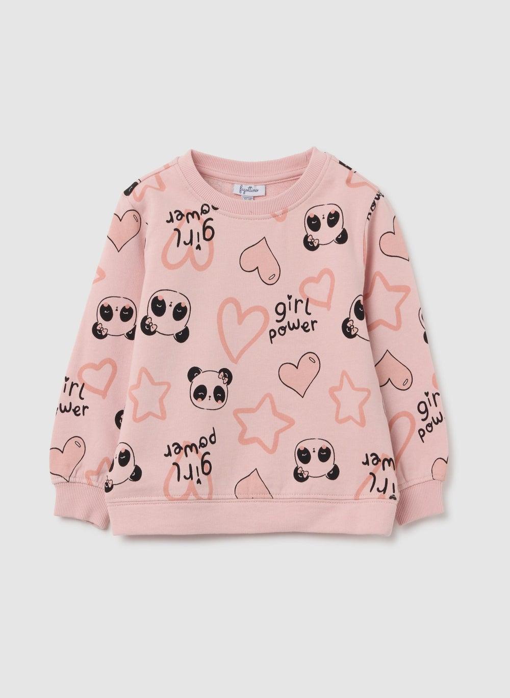 Girls' Pink Pure Cotton Sweatshirt with Panda Print - Image 1