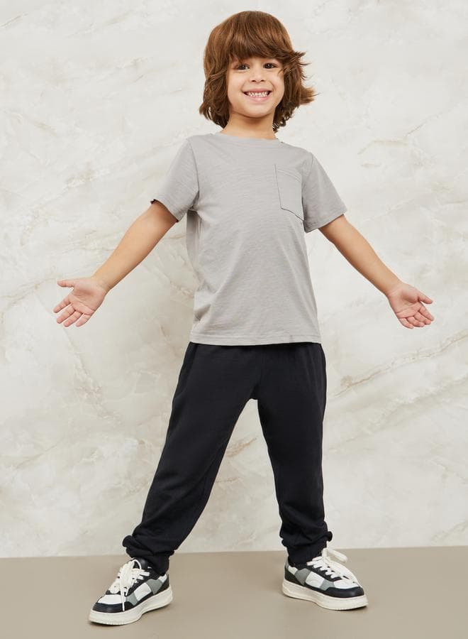 Boys Solid Joggers with Drawstring - Image 1