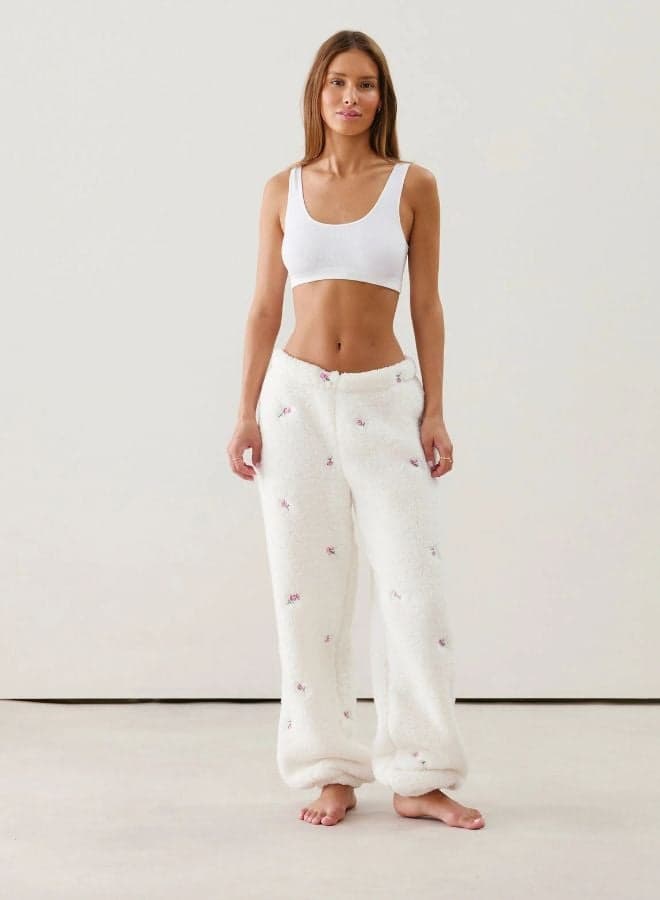 Fleece Pyjama Trousers with Embroidered Floral Patterns - Image 1