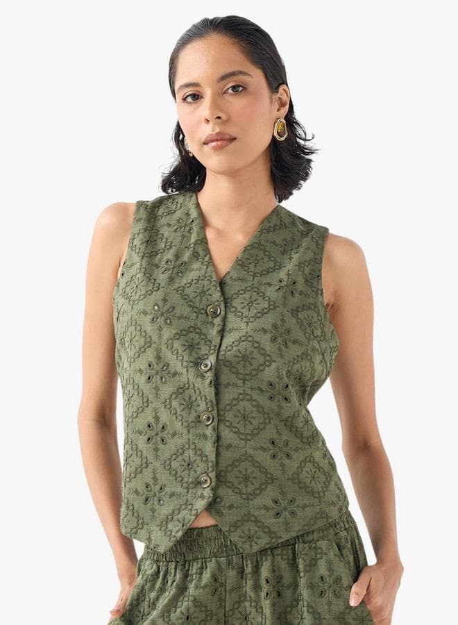 2Xtremz Schiffli Detail V-Neck Sleeveless Jacket - Image 1