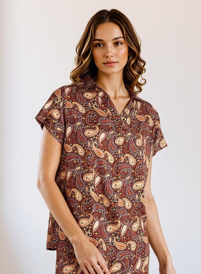 Paisley Print Pyjama, Top and Eye Mask Set - Image 1