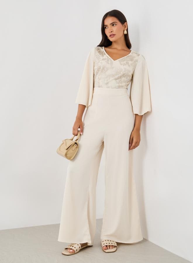 Embellished Balloon Sleeve V-Neck Jumpsuit - Image 1