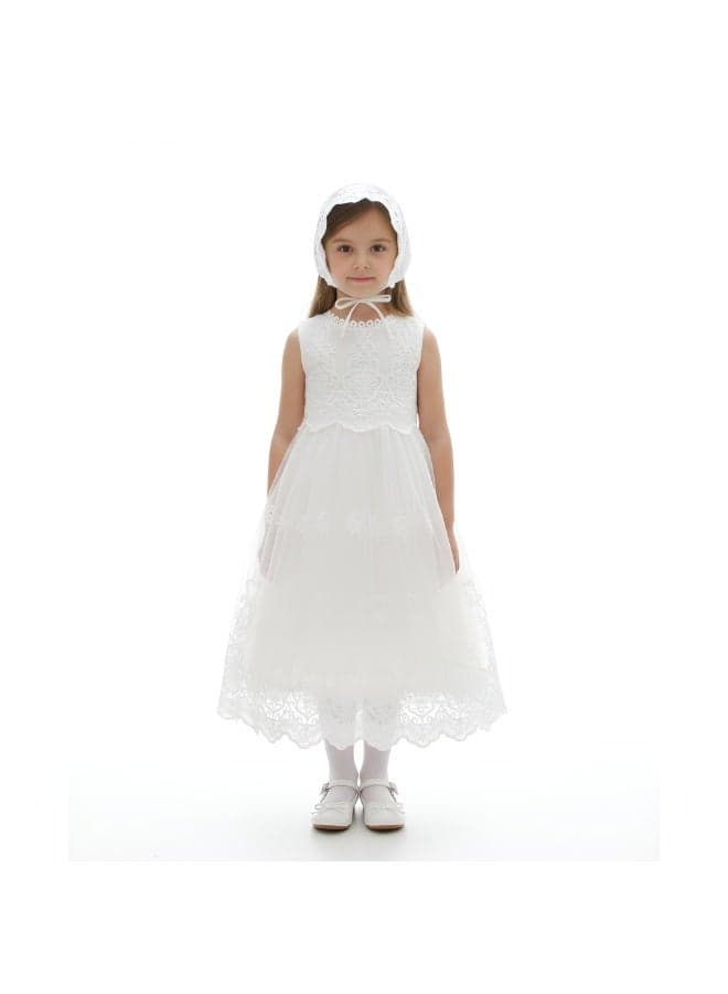 Ivory Lace Overlay A-Line Dress for Girls - Image 1
