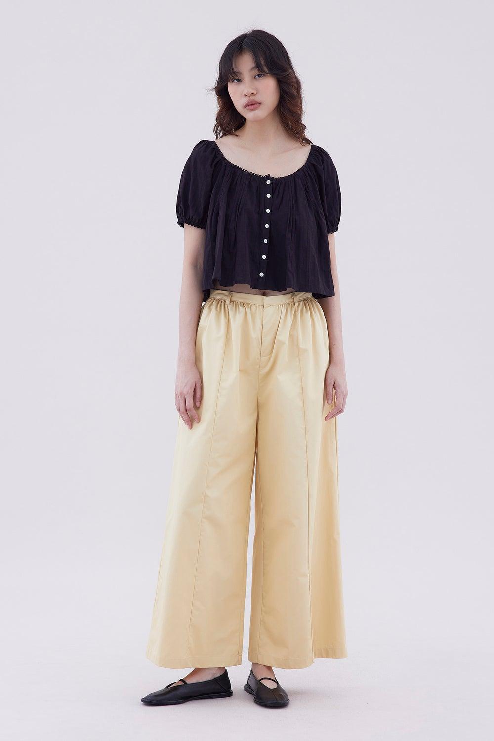 Jenyth High-Rise Gathered Wide Leg Cotton Pants - Image 1