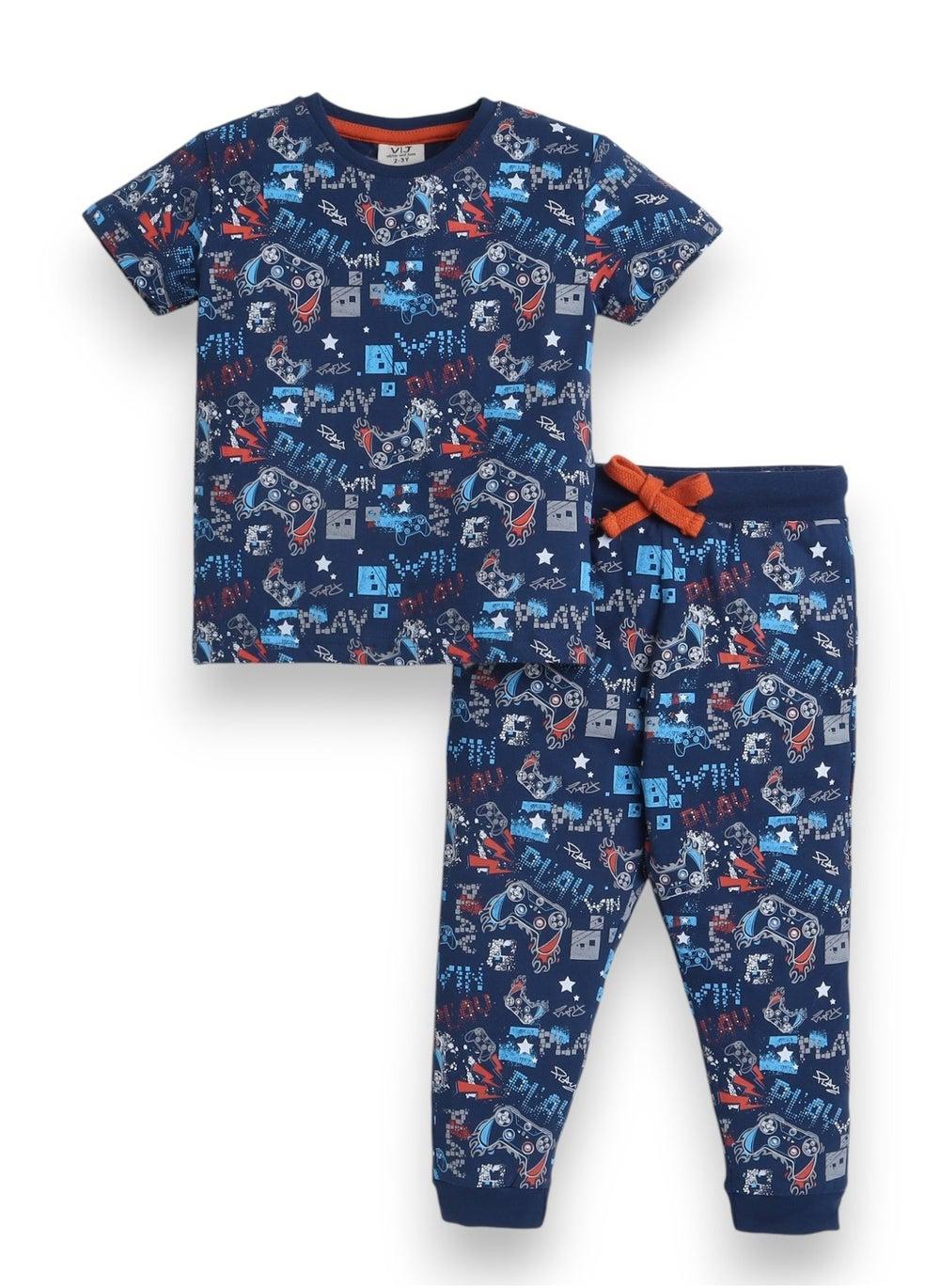 Victor and Jane All-Over Printed Boys Cotton Pyjama Set - Image 1
