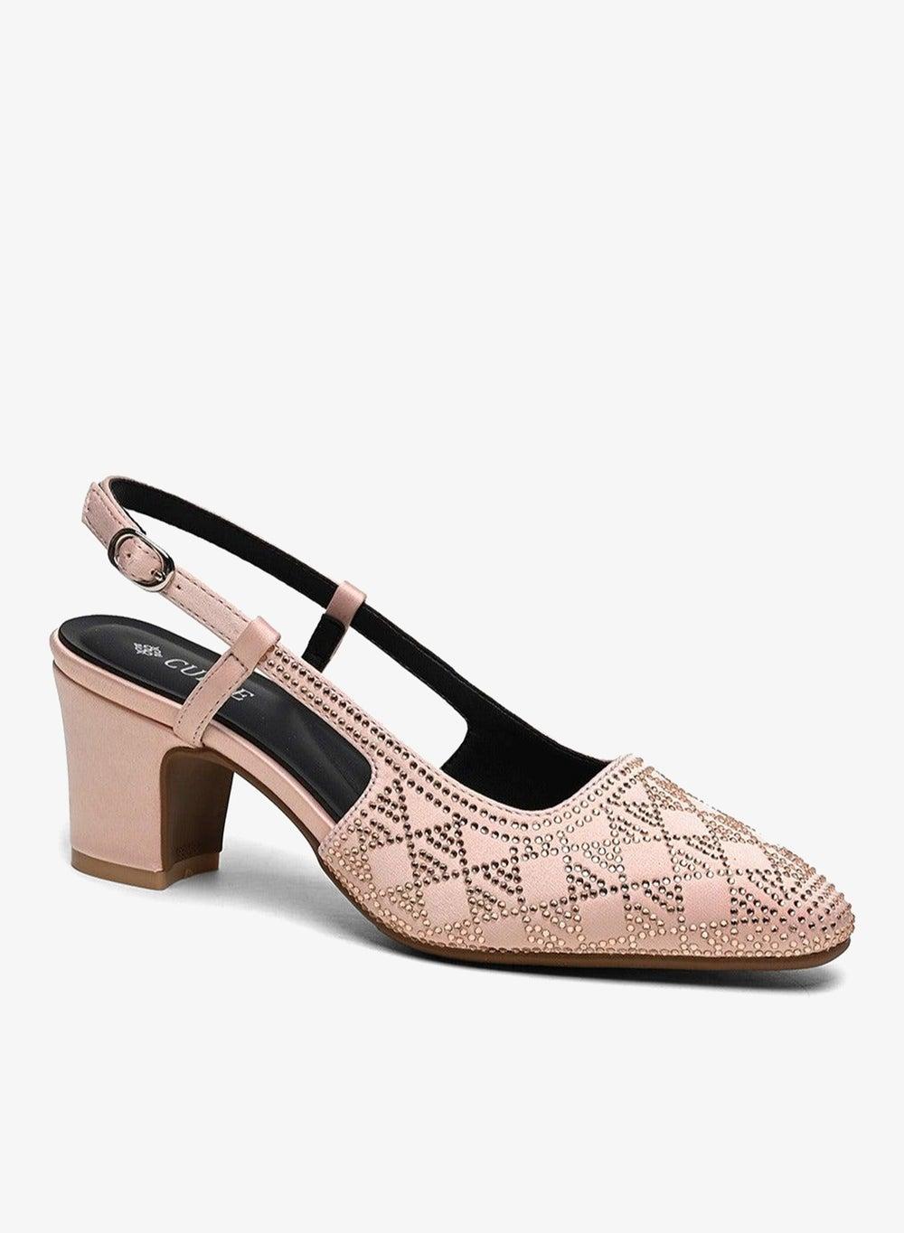 Sling Back Embellished Block Heel Sandals - Image 1