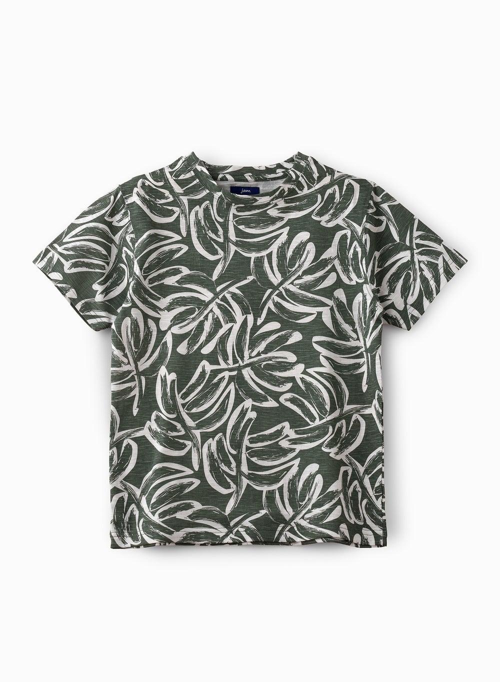 Boys' Green Leaf Cotton T-Shirt for Everyday Wear - Image 1