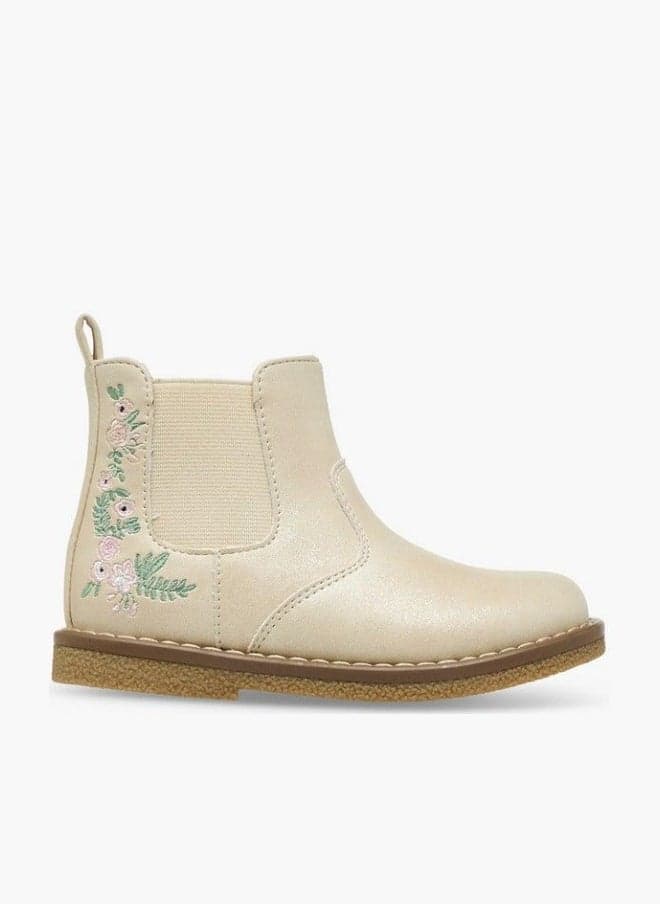 Girls Embroidered Ankle Boots with Zip Closure - Image 1
