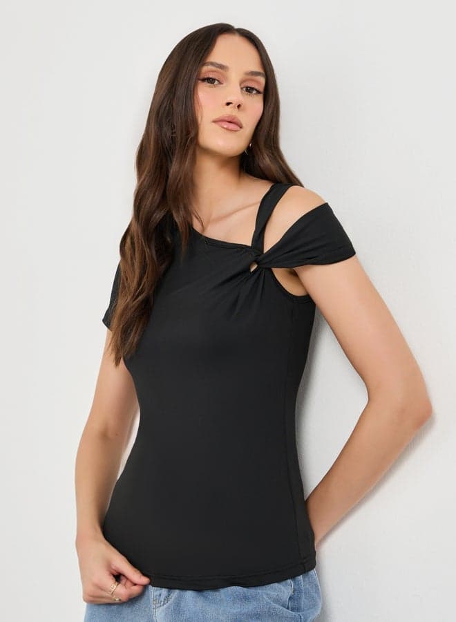 Styli Women Black Knot Detail Knit Top - Image 1