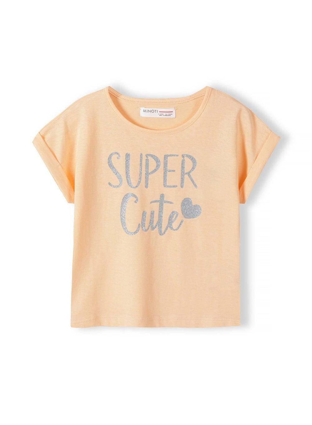 Girls Orange Rolled Sleeve Summer Print T-Shirt - Image 1