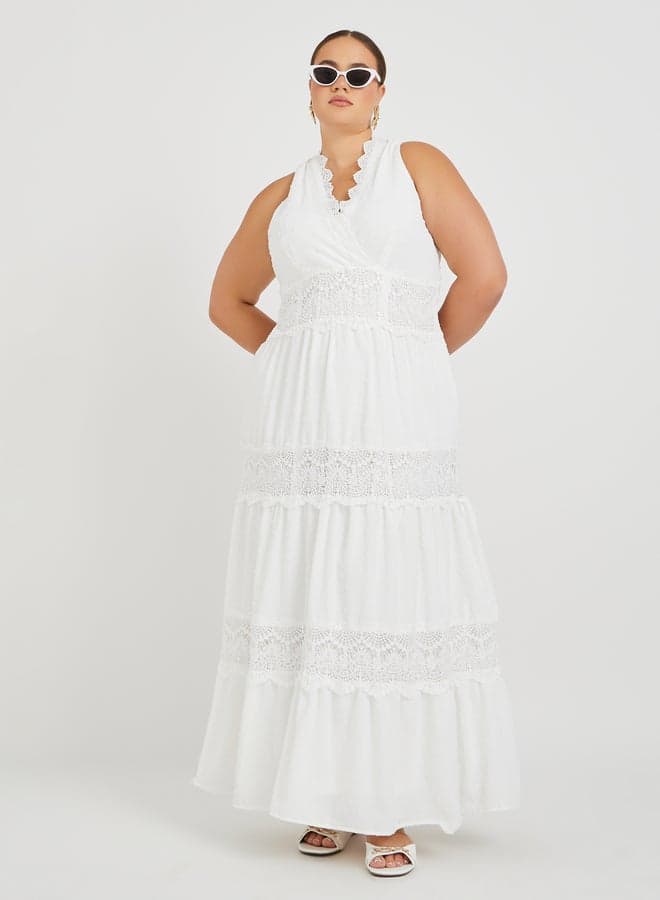 Lace Trimmed White Maxi Dress - Image 1