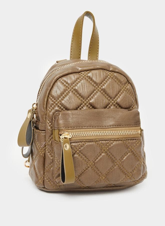 Styli Brown Quilted Mini Backpack for Women - Image 1