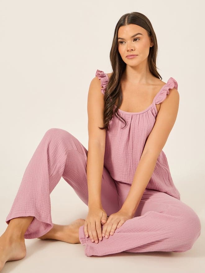 Unwind Cotton Gauze Ruffle Cami Pyjama Set - Image 1