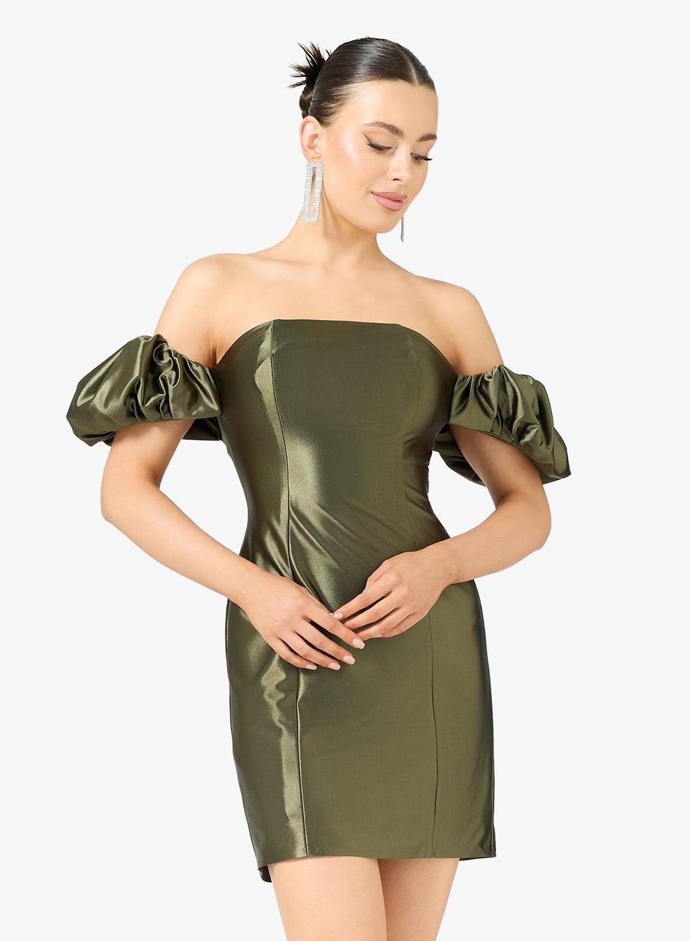 Off-Shoulder Puff Sleeve Bodycon Mini Dress - Image 1