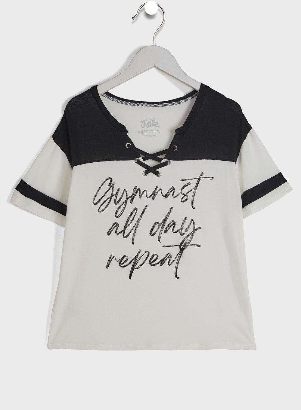 Kids Color Block T-Shirt with Lace-Up Neck Detail - Image 1