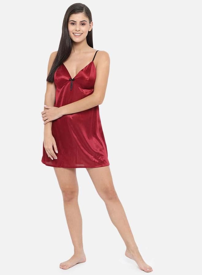 Solid V Neck Strappy Satin Babydoll by KLAMOTTEN - Image 1