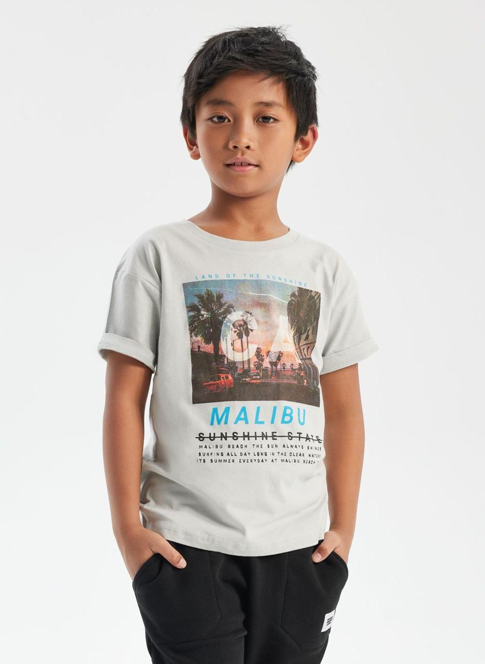 Boys Grey Graphic T-Shirt with Contrast Neck Tape - Image 1