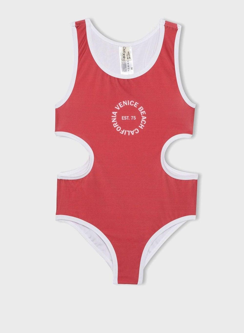 Girl Regular Fit Mayo Gingham Cut-Out Swimsuit - Image 1