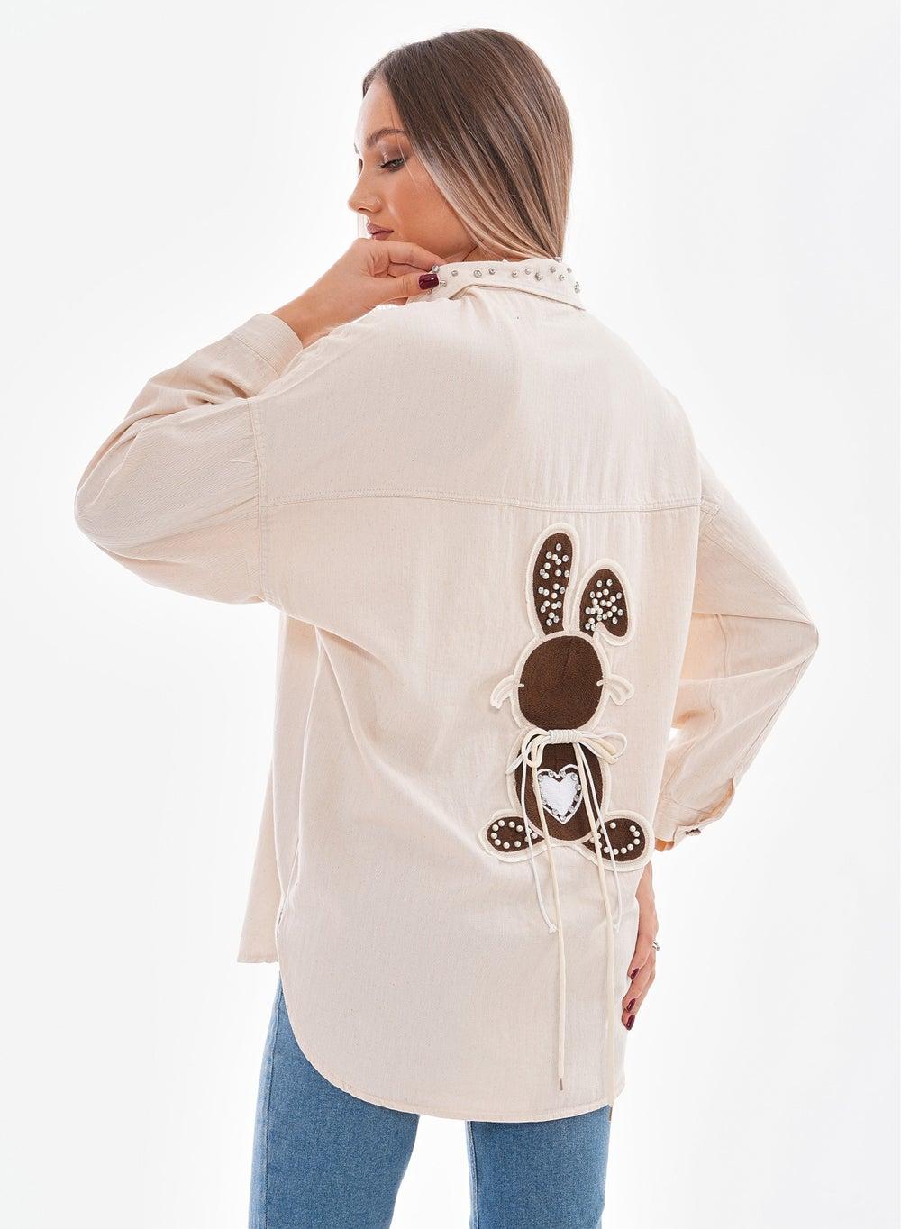 Casual Cotton-Blend Shirt with Bunny Patch Detail - Image 1
