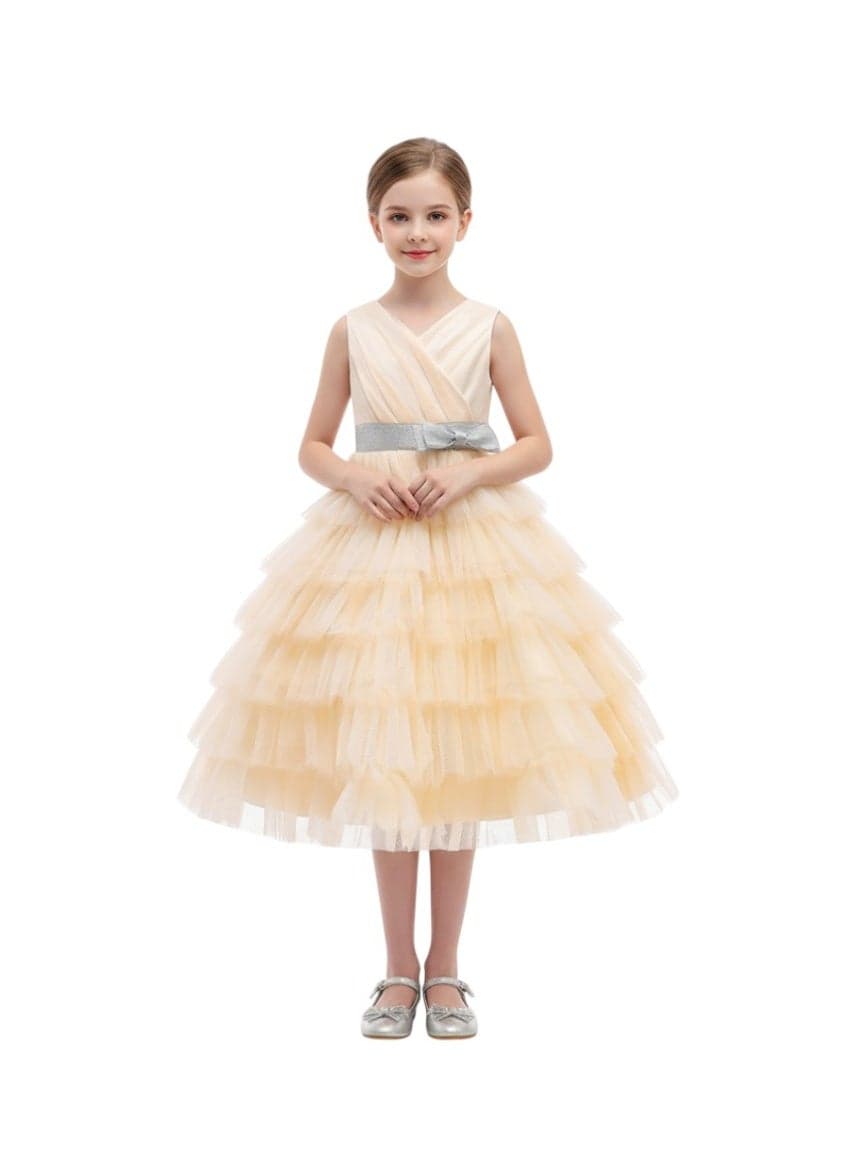D'Daniela Party Blush Beige Sleeveless Girls Dress - Image 1