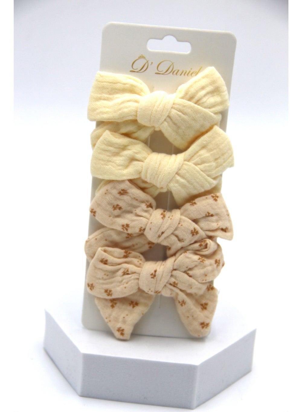 Adella Cream & Beige Ribbon Bow Clips for Girls - Image 1