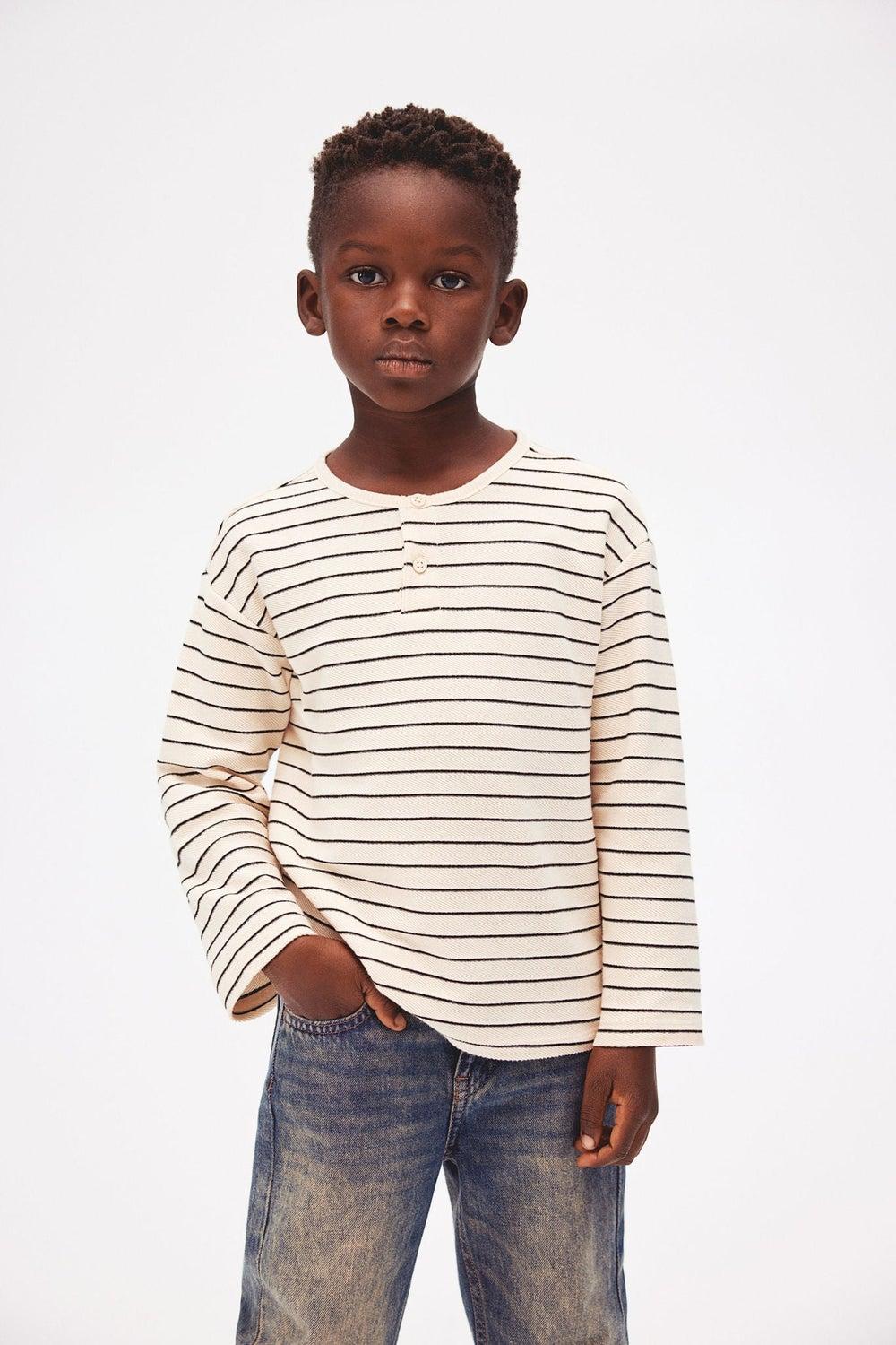 Henley Top in Textured Cotton Jersey - Image 1