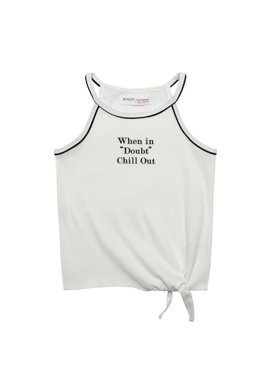 Girls White Ribbed Vest Top with Side Knot - Image 1